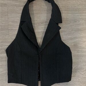 Princess Polly Black Pinstripe Halter Blouse